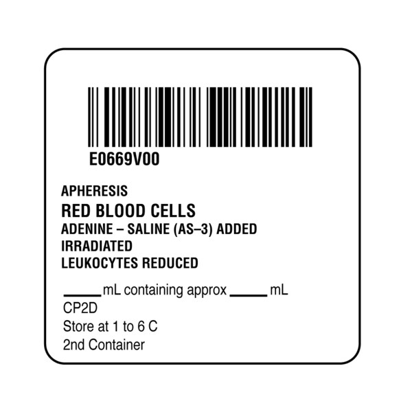 ISBT 128 Apheresis Red Blood Cells 2" x 2"